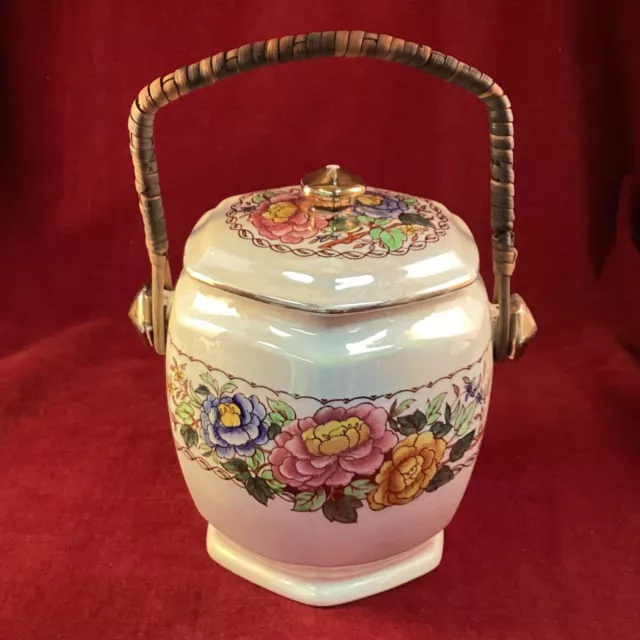 Maling Peony Rose Biscuit Barrel with Lid and Handle (12D) MO#8707