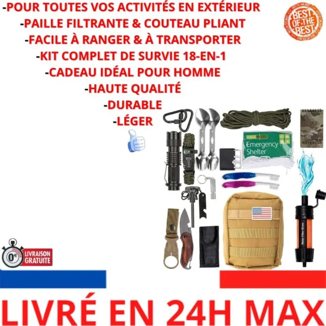 Kit de Survie Complet + Filtre à Eau – idéal pour Couple-kit Survie de randonnée