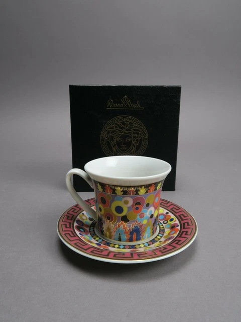 Rosenthal Versace Ikarus Fashion bunt Tupfen Espressotasse Untertasse in OVP