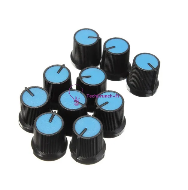 10PCS New Black Knob Blue Face Plastic for Rotary Taper Potentiometer Hole 6mm