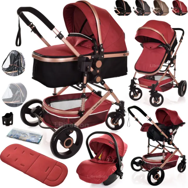 Baby Pram Buggy Travel 3 in 1 System  Car Seat  Small Pushchair For Everyone
