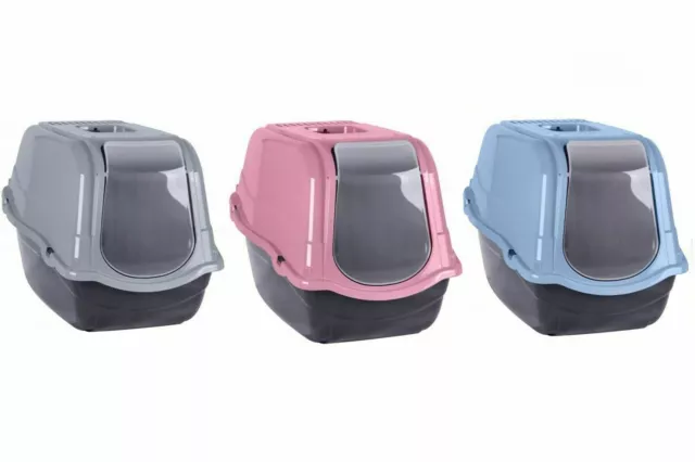 Hooded Pet Toilet Cat Litter Portable Tray Easy Clean W/ Flap & Vents 55cm