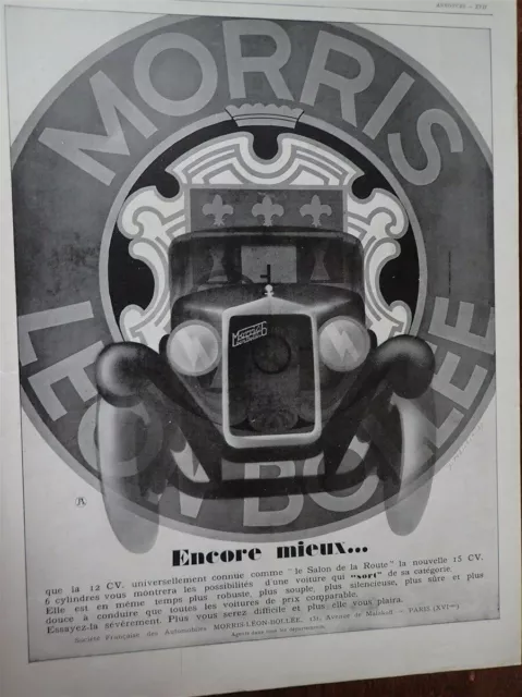 MORRIS LEON BOLLEE auto + chaussures UNIC publicité papier ILLUSTRATION 1929