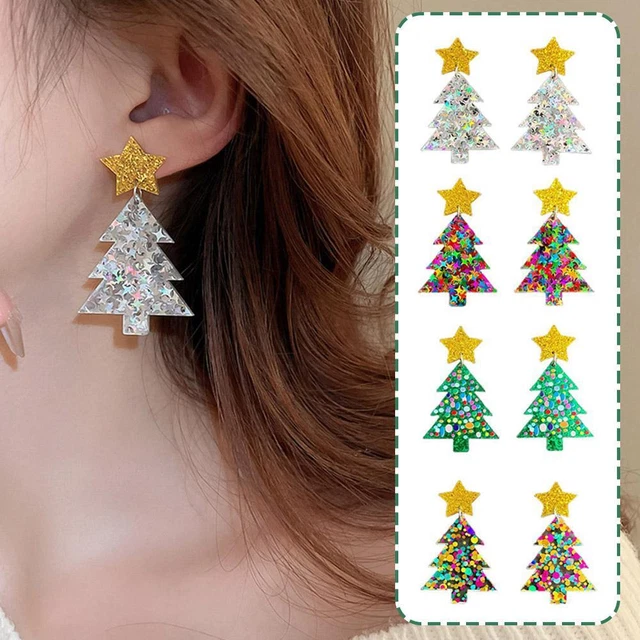 Sparkling Colorful Sequin Star Christmas Tree Dangle Earring Festival Jewellery