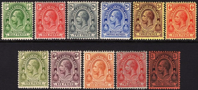 TURKS & CAICOS ISLANDS-1913-21 Set to 3/-.  Lightly mounted mint set Sg 129-139