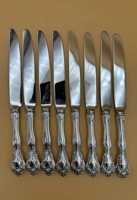 Set Of 8 Alvin Sterling Silver Chateau Rose Dinner Knives - No Monogram