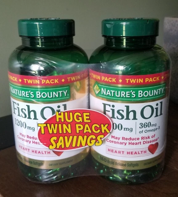 Nature’s Bounty Fish Oil Omega-3 1200mg Softgel - 180 Count Pack of 2 =360 Count Nature’s Bounty Fish Oil Omega-3 1200mg Softgel - 180 Count Pack of 2 =360 Count