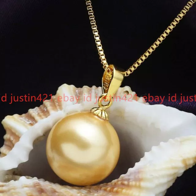 Fashion 16mm Natural Yellow Shell Pearl Gold Plated Pendant Necklace 17''