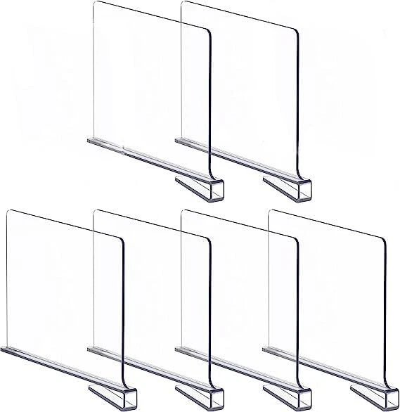 NEW Decoile 6 PCS Clear Acrylic Shelf Dividers for Closet/Bookshelf Organization