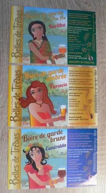 Biere France : Lot De 3 Etiquettes Belles De Trebas 75 Cl - Neuves