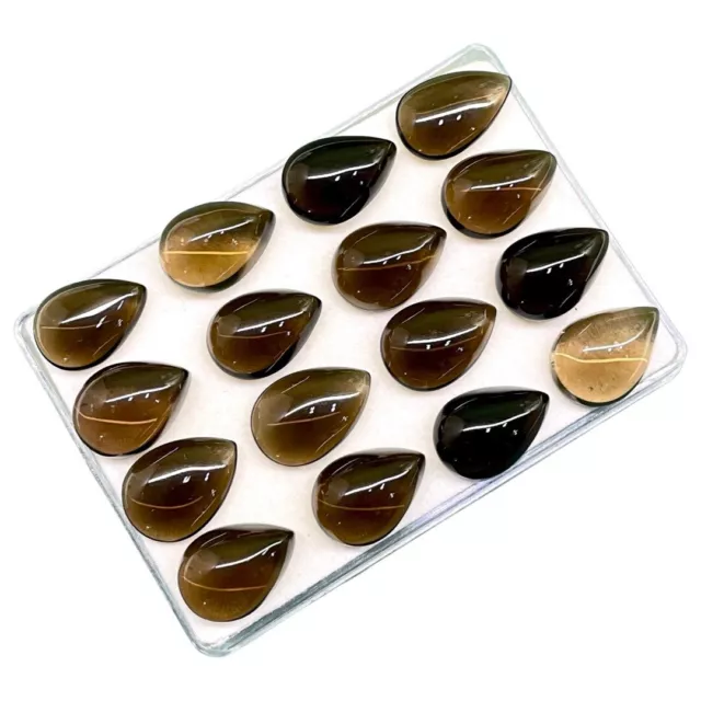 16 Pcs Natural Smokey Quartz Pear Cabochon Loose Untreated Gemstones Lot 175 Cts 3