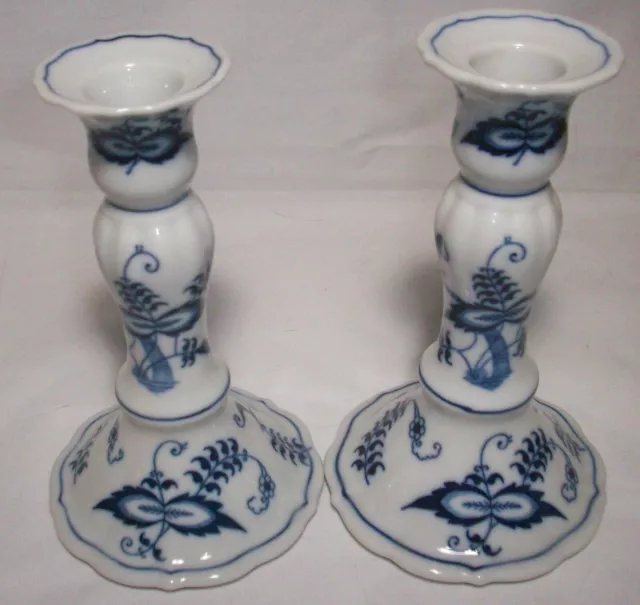 Blue Danube Blue Onion Japan: Pair of Stoneware Candlesticks: Rectangle EXC: NR