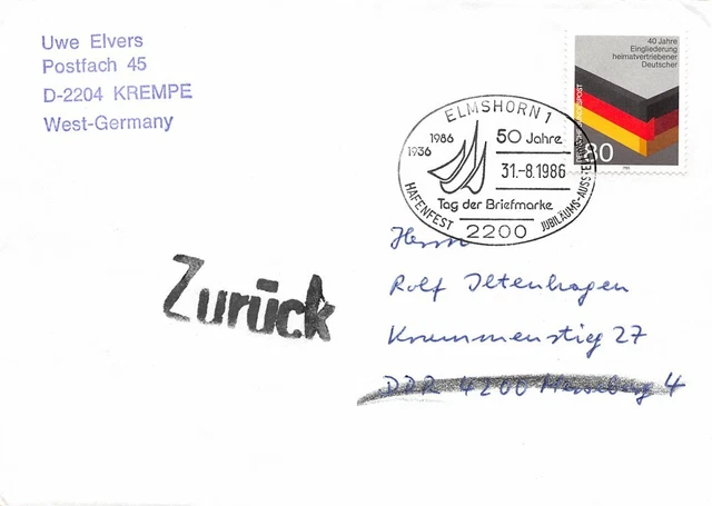 683463) Bund Postkriegbeleg mit Nr.1285 40 Jahre Eingliedrung Heimatvertriebene