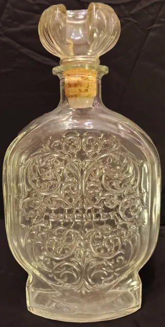 Vintage Embossed Schenley Glass Whiskey Liquor Bottle Decanter w Cork Stopper