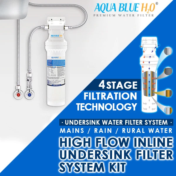 4 STAGE HIGH Flow Inline Under Sink Water Filter System Complete Kit
