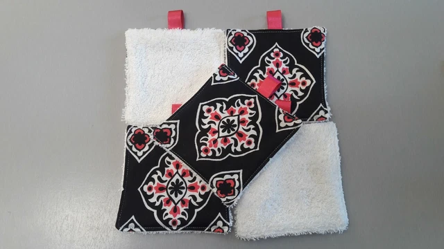 Lot de 5 lingettes lavables en coton et éponge fait main