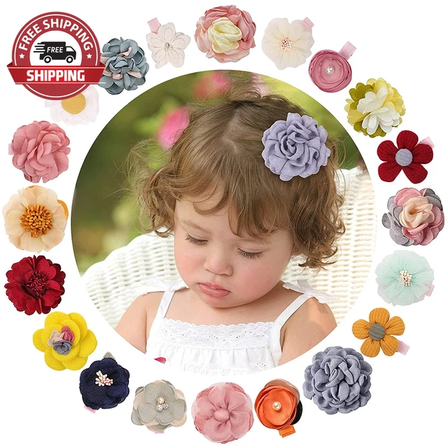 20Pcs Baby Girl Hair Clip,  Multi Colored Flower Non Slip Alligator Clip Fully L