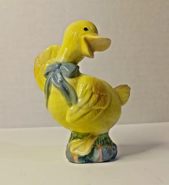 Vintage Yellow Duck With Blue Tie Ready For Easter, Ceramic