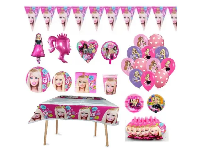 SET DI PALLONCINI Barbie festa piatti tazze tovaglioli bambino decorazione  festa compleanno EUR 18,39 - PicClick IT