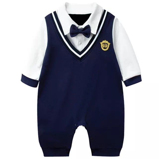 Baby Boys Gentleman Romper Birthday Party Bodysuit Formal Jumpsuit with Bow Tie