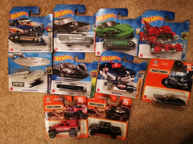 10x gekrempelte Streichholzschachtel Hot Wheels Mainline Druckgussautos verpackt Star Trek Jeep