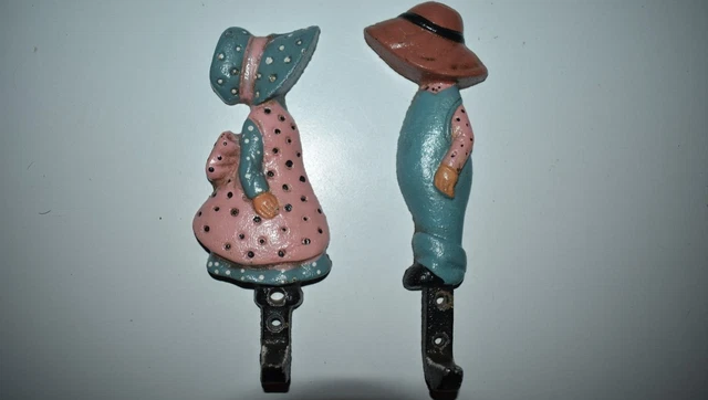Vintage Upper Deck Cast Iron Wall Hanging Hooks Pair 1989 4