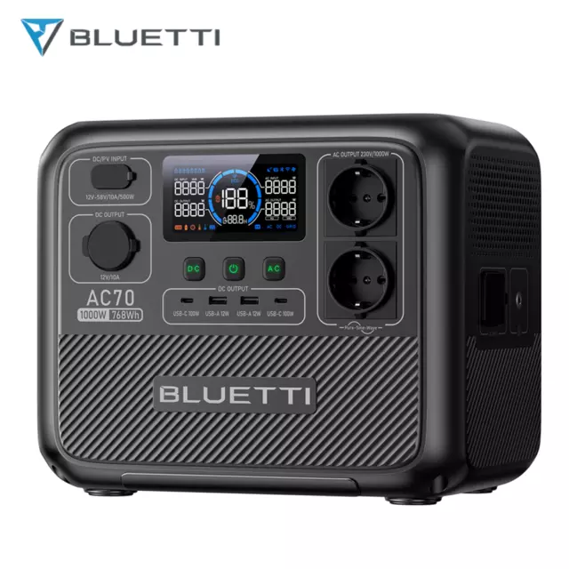 Bluetti Ac70 1000W 768Wh Estación De Energía Portáti Fuera De La Red Para Viaje