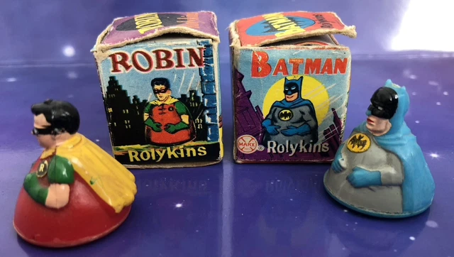 Batman Marx VINTAGE MARX TOYS Batman & Robin BOXED Rolykins Figures 1966 Adam West ...