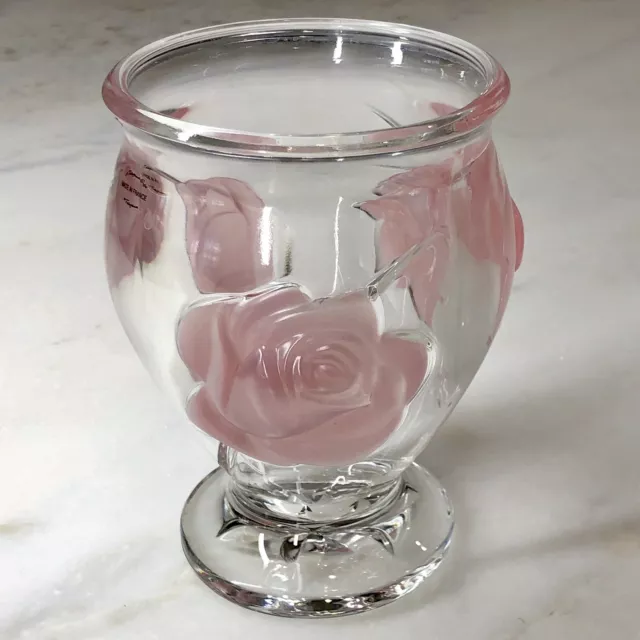 Telefloral French Art Crystal Glass Vase with Frosted 3D raised Pink Roses