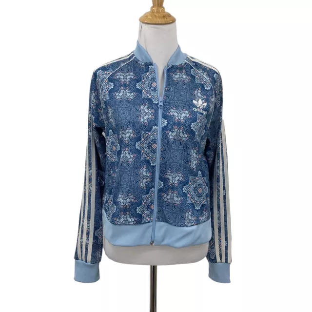 Adidas Culture Clash Track Jacket Youth Girl L Multi Paisley Print Full Zip Crop