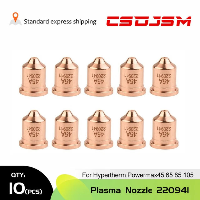 10pk 220941 Plasma Cutter Nozzle For Hypertherm Powermax45A Torch