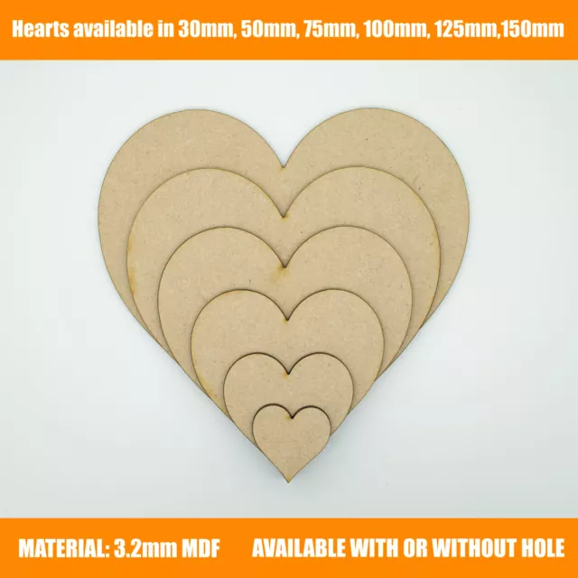 Wooden MDF Hearts Shape 3mm MDF, Craft Shape, Tags, With or Without Hole option
