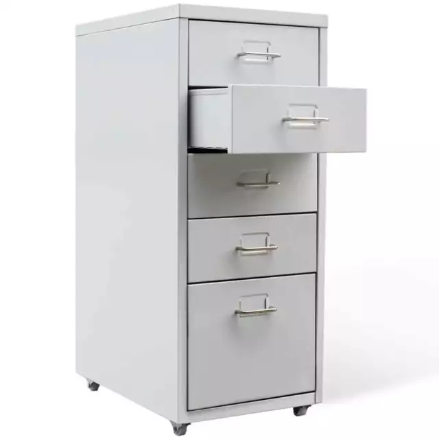 5 Drawer Filing Cabinet Metal Steel File Storage Home Office Stationary Grey NEW 3