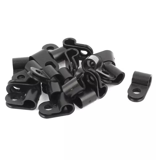 20pzs Clip Abrazadera de Cable Tipo R Negro para Cable de 6mm Tubo Flexible