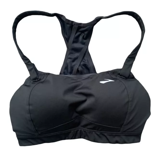 BROOKS Juno 32C Sports Bra Racerback Wireless Moving Comfort Black White Logo