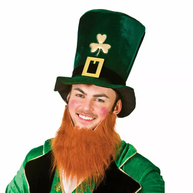 Fancy Dress Irish Leprechaun St Patricks Eire Green Velvet Hat Ginger Beard