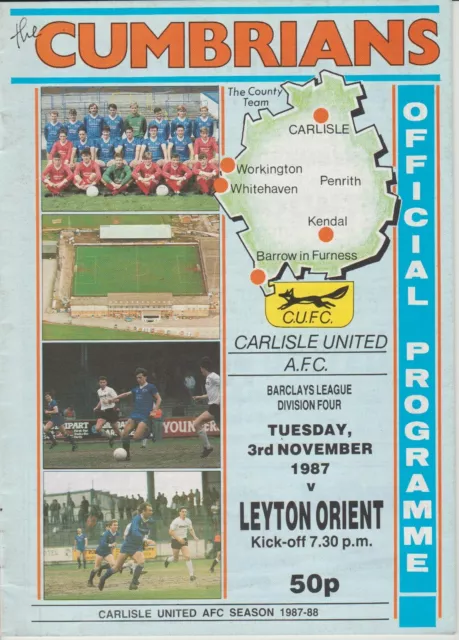 Carlisle United V Leyton Orient 3-11-1987 Division 4 Match Programme 87/88