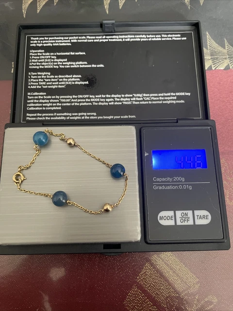 Bracelet OR Jaune et perle Bleu Turquoise 18 carats ( 750°°°)