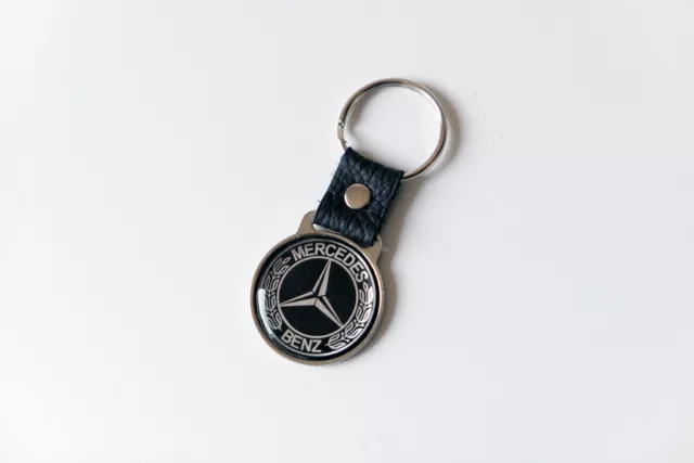 Mercedes Benz Leather & Metal Key Chain Fob Ring Keychain Keyfob Vintage Style