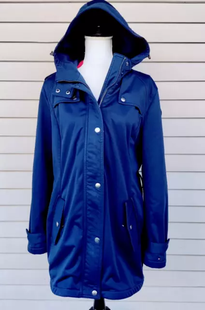 Tommy Hilfiger Women's Jacket Navy Blue XL Fleece Lined Microfiber Storm Flap