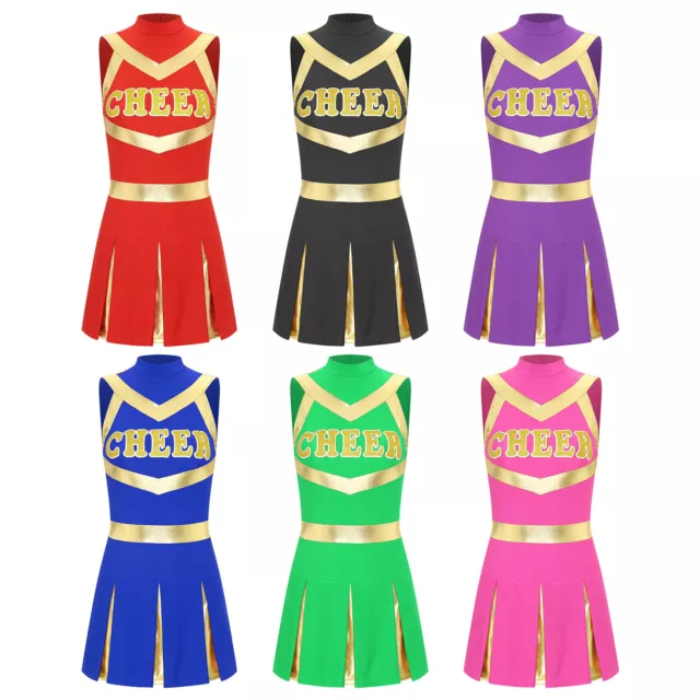 Womens Cheer Squad Uniform Zipper Cheerleading Costume Stage Show Letter Print