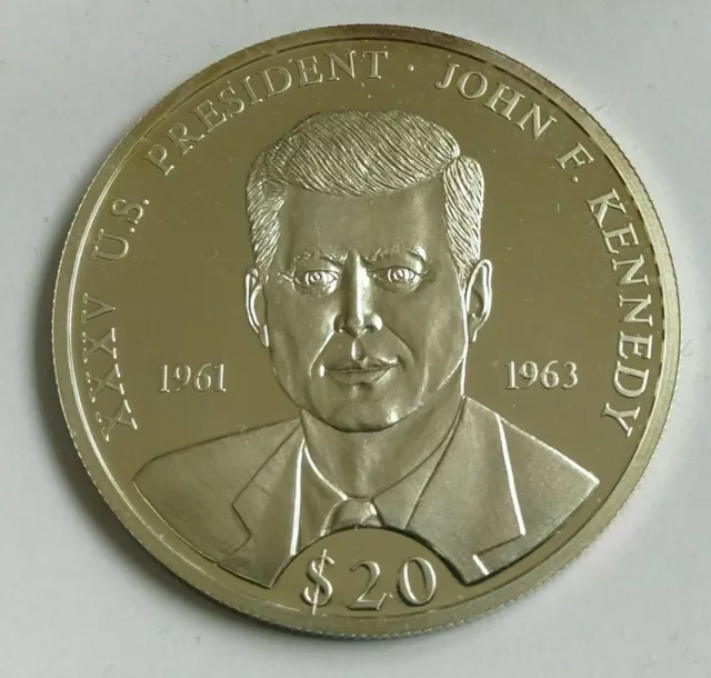 20 Dollar $ 20 Liberia 2000 Xxxv U.s. President John F. Kennedy  Silver 999 Coin