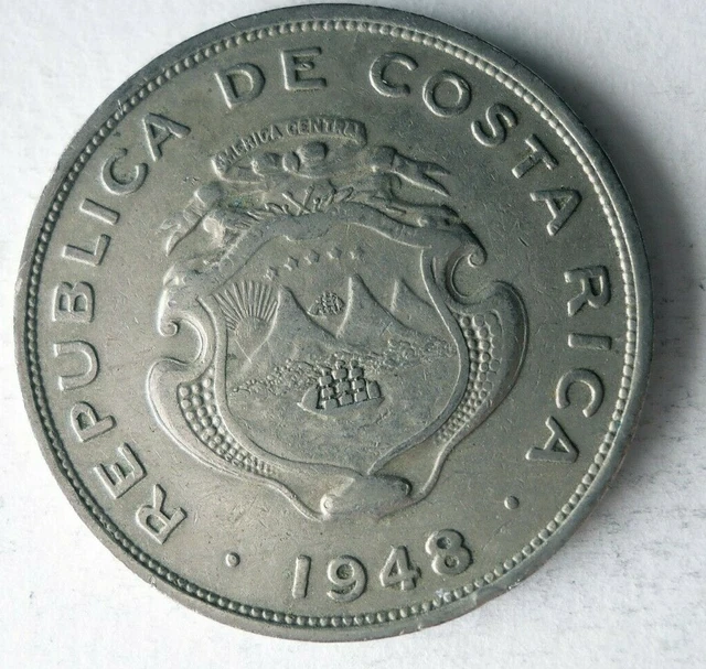 1948 COSTA RICA 50 CENTIMOS - Excellent Collectible Coin - FREE SHIP - Bin #145