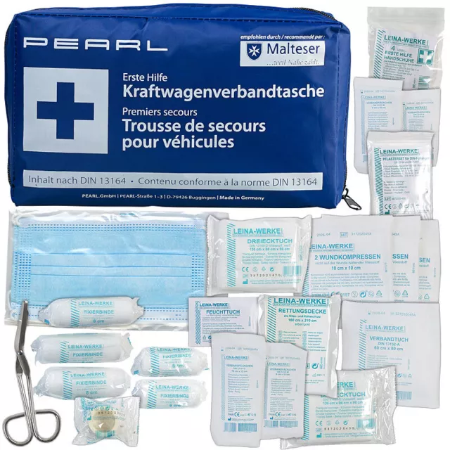 PEARL Verbandskasten: Marken-KFZ-Verbandtasche, geprüft nach DIN13164 (2022)