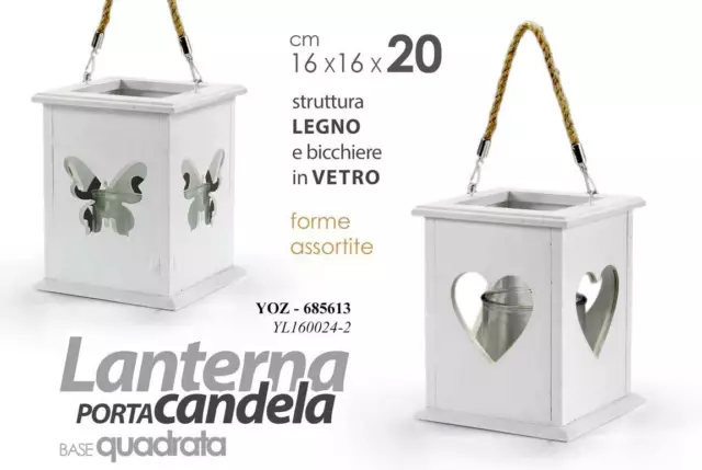 Lanterna Portacandele Bianca In Legno Quadrata 16*20 Cm Vari Decori Yoz-685613