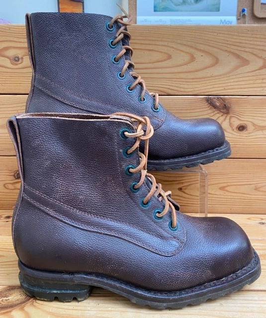 Stivali vintage Varnamo 1968 esercito svedese marroni in pelle taglia EU 42 UK 8