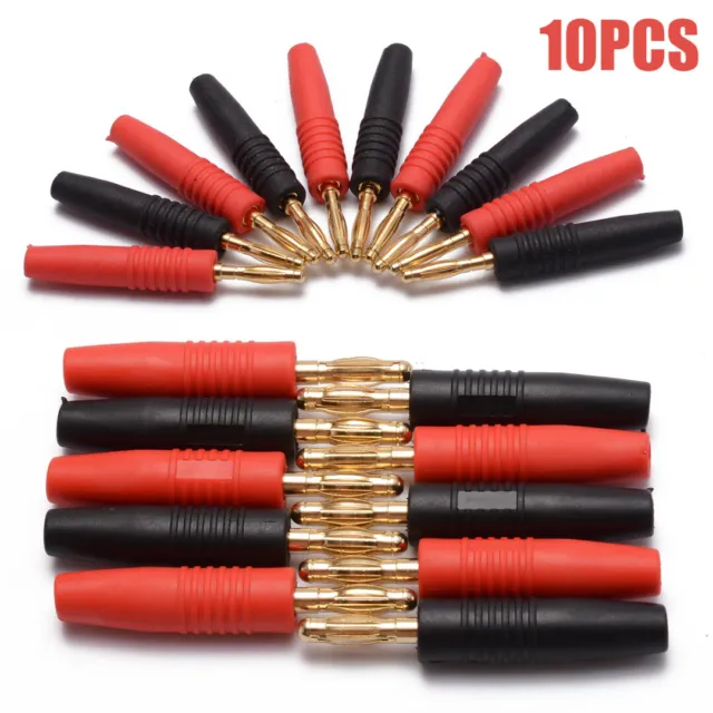 10pcs 2/4mm Red+Black Gold Plated Wire Solder Type Male Banana Plug Connector ~a