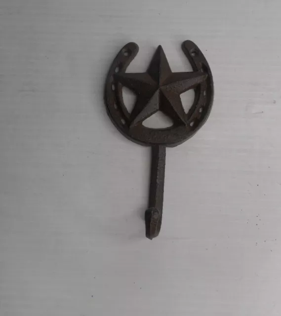 Cast Iron Texas LONE STAR & HORSESHOE Western Single Wall Hook Plaque Country