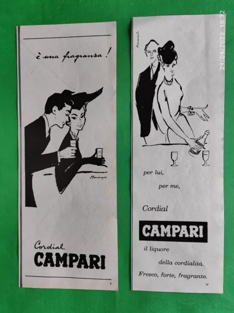 CORDIAL CAMPARI 1962  2 clipping Pubblicita' vintage disegno Marangolo originale