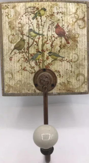 Wood Metal Hanger Porcelain Knob Bird Scroll Wall Hook By: Tim Coffey Home Decor